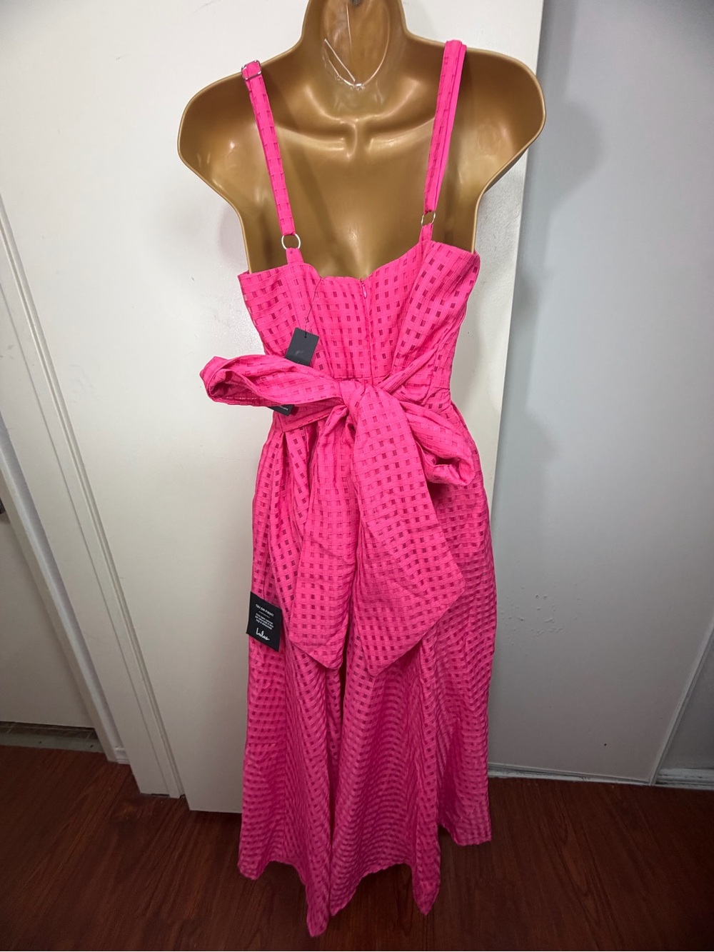 Lulus Definitely Stunning Hot Pink Barbie Core Gingham Burnout Midi Dress NWT M - Picture 7 of 16